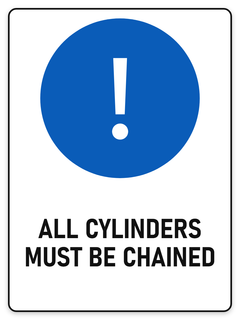 All Cylinders Must Be Chained sign – blue mandatory PPE safety sign by Bold Safety Signs