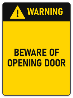 Warning Beware of Opening Door sign – yellow warning safety sign by Bold Safety Signs
