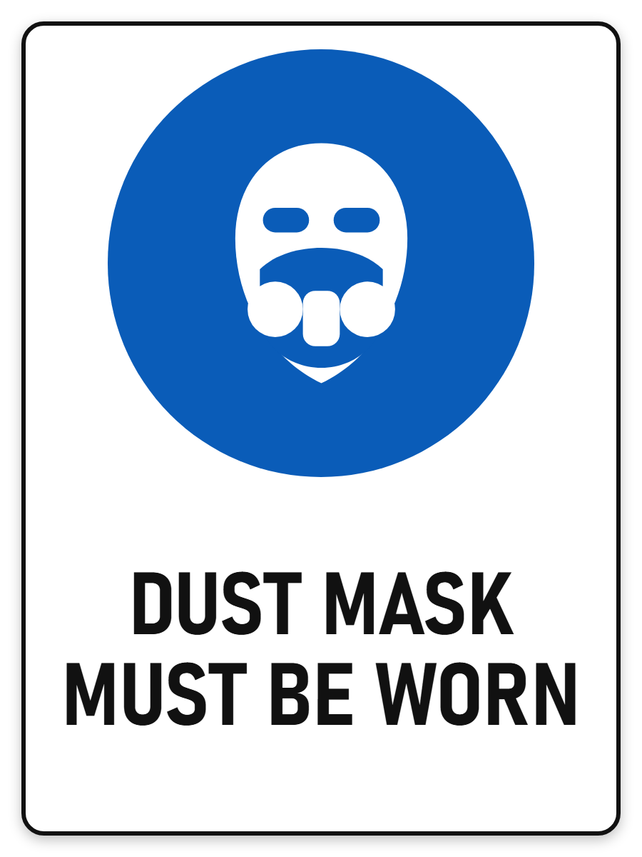 Dust Mask Must Be Worn sign – blue mandatory PPE safety sign by Bold Safety Signs
