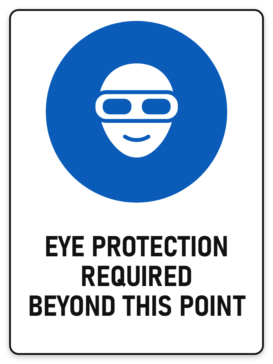 Eye Protection Required Beyond This Point sign – blue mandatory PPE safety sign by Bold Safety Signs