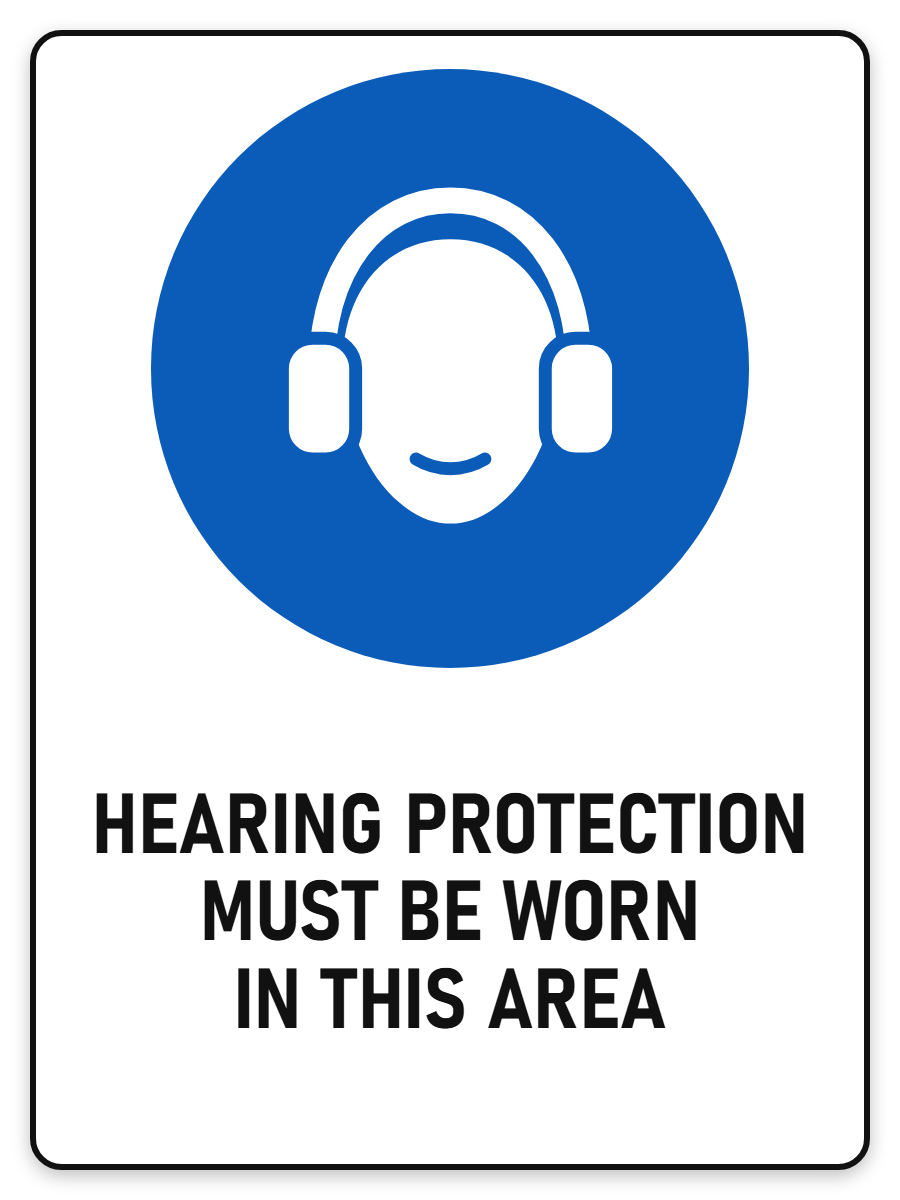 Hearing Protection Must Be Worn sign – blue mandatory PPE safety sign by Bold Safety Signs