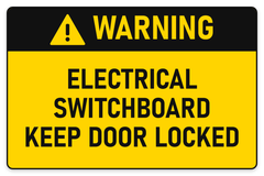 Warning Electrical Switchboard – Keep Door Locked sign – yellow warning safety sign by Bold Safety Signs