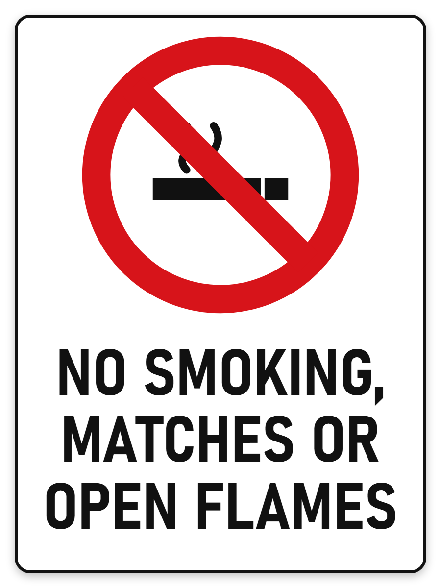 No Smoking, Matches or Open Flames sign – no smoking prohibition safety sign by Bold Safety Signs
