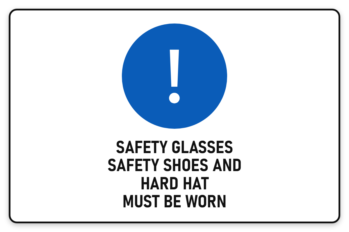 Safety Glasses, Safety Shoes & Hard Hat Must Be Worn sign – blue mandatory PPE safety sign by Bold Safety Signs