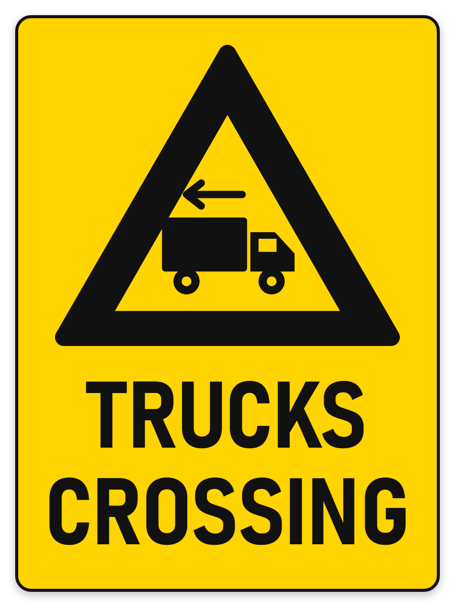 Warning Trucks Crossing sign – yellow warning safety sign by Bold Safety Signs