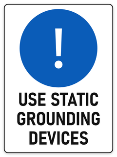 Use Static Grounding Devices sign – blue mandatory PPE safety sign by Bold Safety Signs