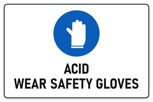 Acid – Wear Safety Gloves sign – blue mandatory PPE safety sign by Bold Safety Signs