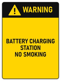 Warning Battery Charging Station – No Smoking sign – yellow warning safety sign by Bold Safety Signs