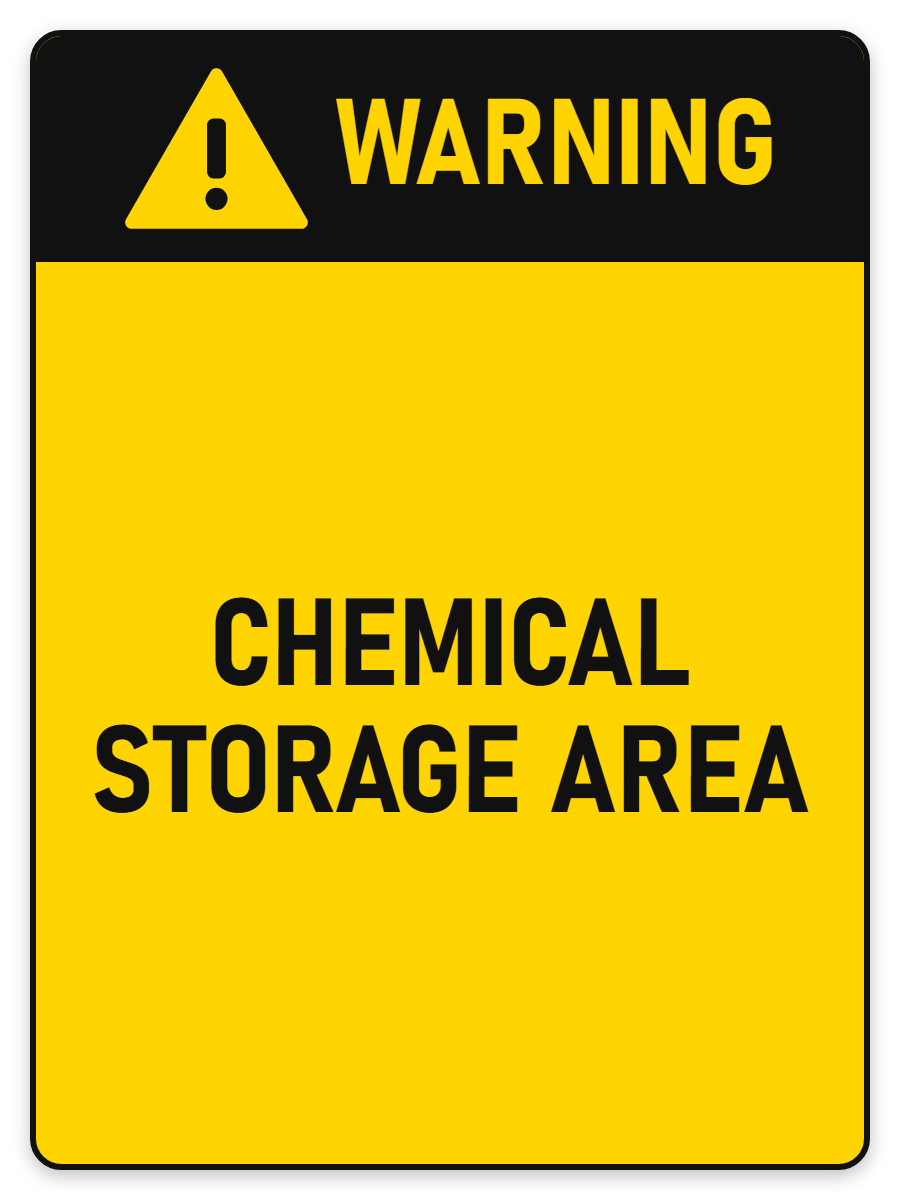 Warning Chemical Storage Area sign – yellow warning safety sign by Bold Safety Signs