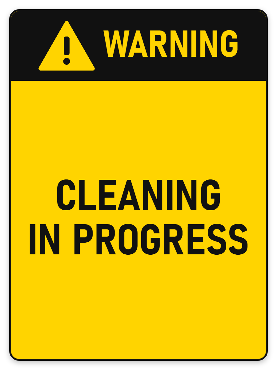 Warning Cleaning In Progress sign – yellow warning safety sign by Bold Safety Signs