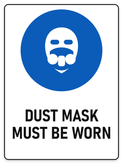 Dust Mask Must Be Worn sign – blue mandatory PPE safety sign by Bold Safety Signs