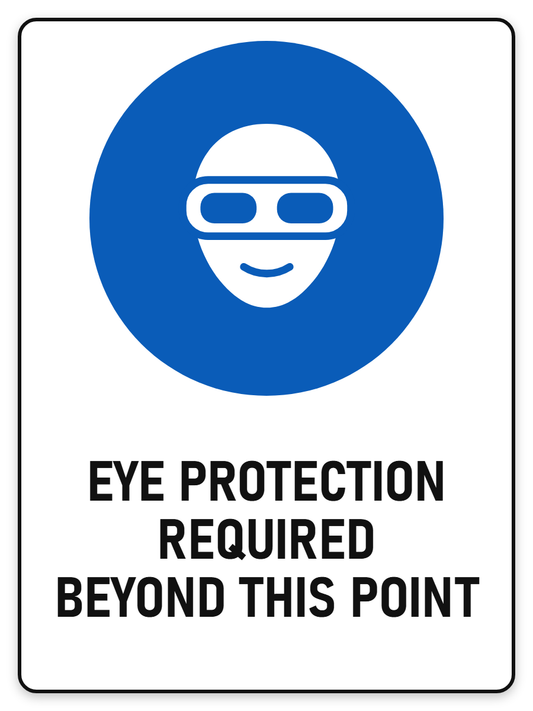 Eye Protection Required Beyond This Point sign – blue mandatory PPE safety sign by Bold Safety Signs