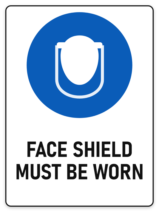 Face Shield Must Be Worn sign – blue mandatory PPE safety sign by Bold Safety Signs