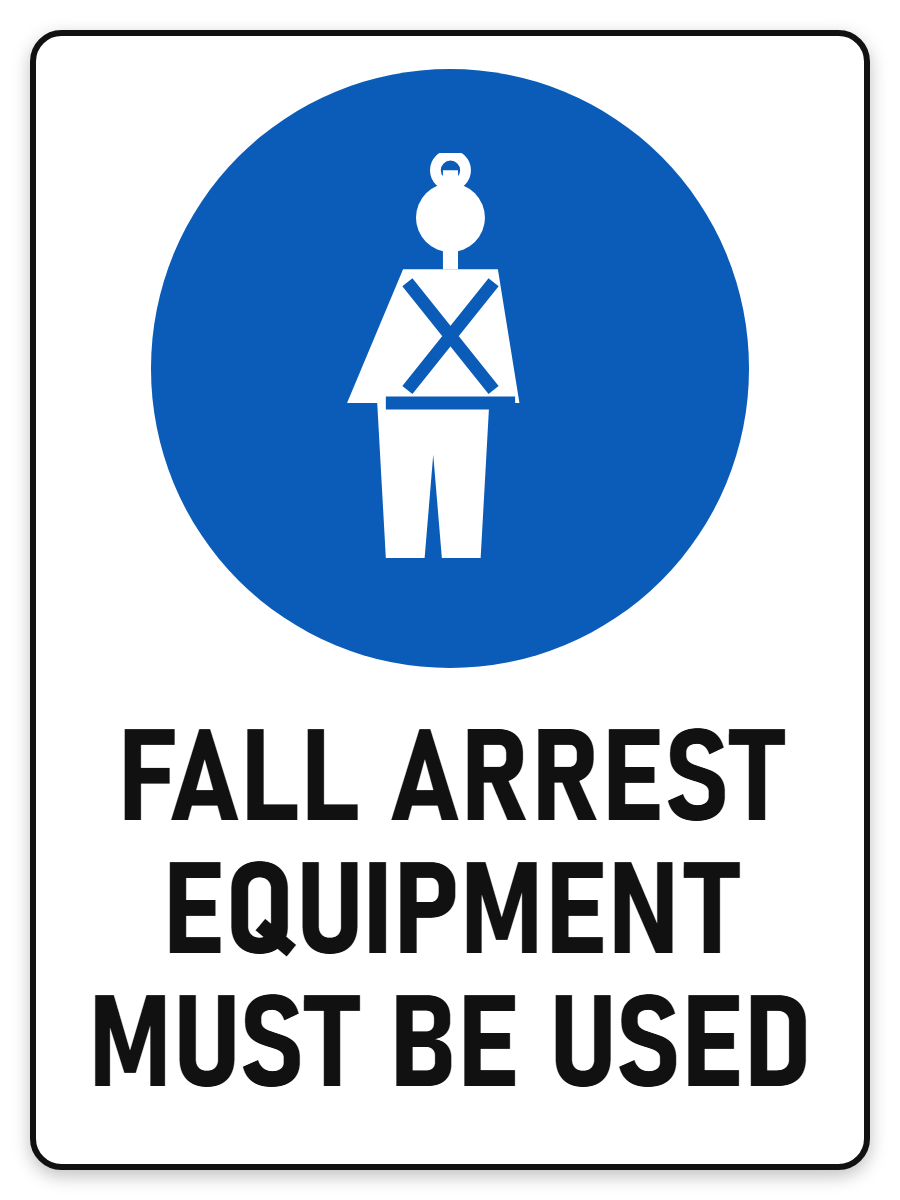 Fall Arrest Equipment Must Be Used sign – blue mandatory PPE safety sign by Bold Safety Signs
