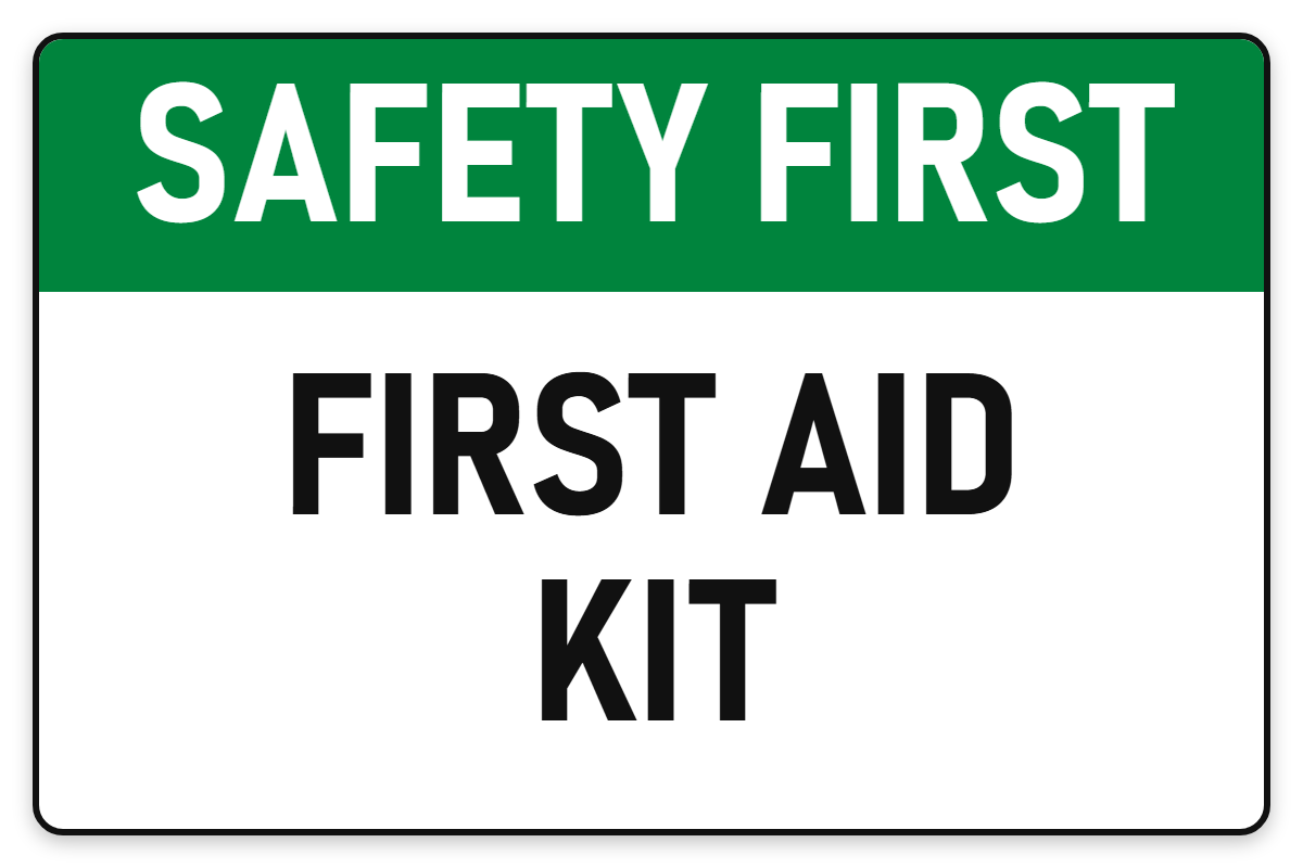 Safety First First Aid Kit sign – green first aid and emergency safety sign by Bold Safety Signs