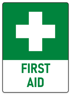 First Aid sign with white cross on green