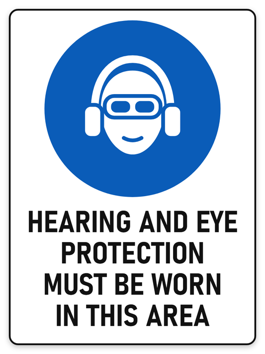 Hearing & Eye Protection Must Be Worn sign – blue mandatory PPE safety sign by Bold Safety Signs