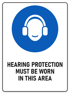 Hearing Protection Must Be Worn sign – blue mandatory PPE safety sign by Bold Safety Signs