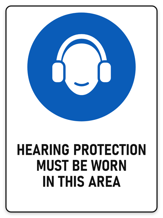 Hearing Protection Must Be Worn sign – blue mandatory PPE safety sign by Bold Safety Signs