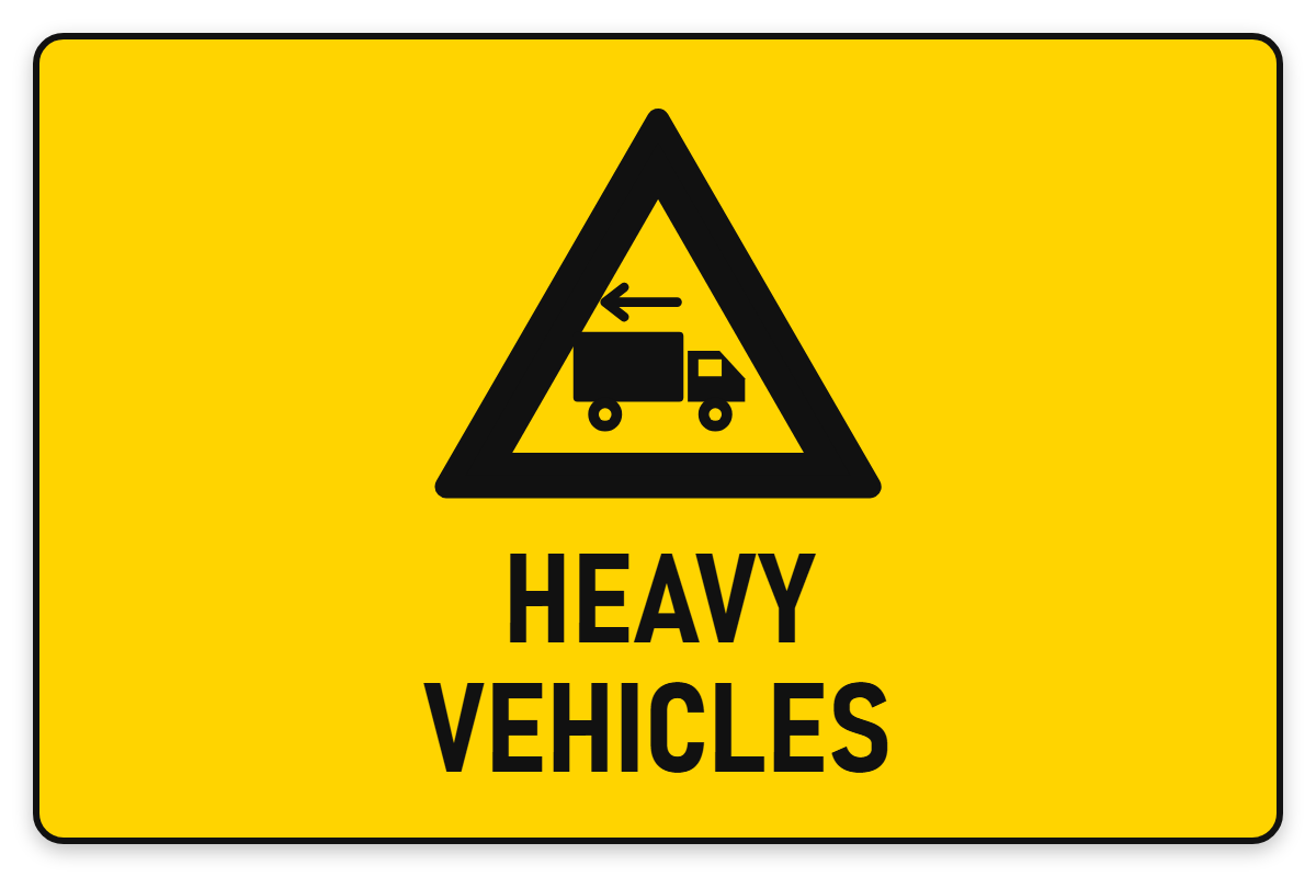 Warning Heavy Vehicles sign – yellow warning safety sign by Bold Safety Signs
