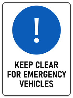 Keep Clear For Emergency Vehicles sign – blue mandatory PPE safety sign by Bold Safety Signs