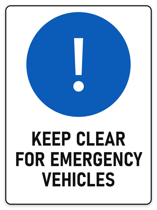 Keep Clear For Emergency Vehicles sign – blue mandatory PPE safety sign by Bold Safety Signs