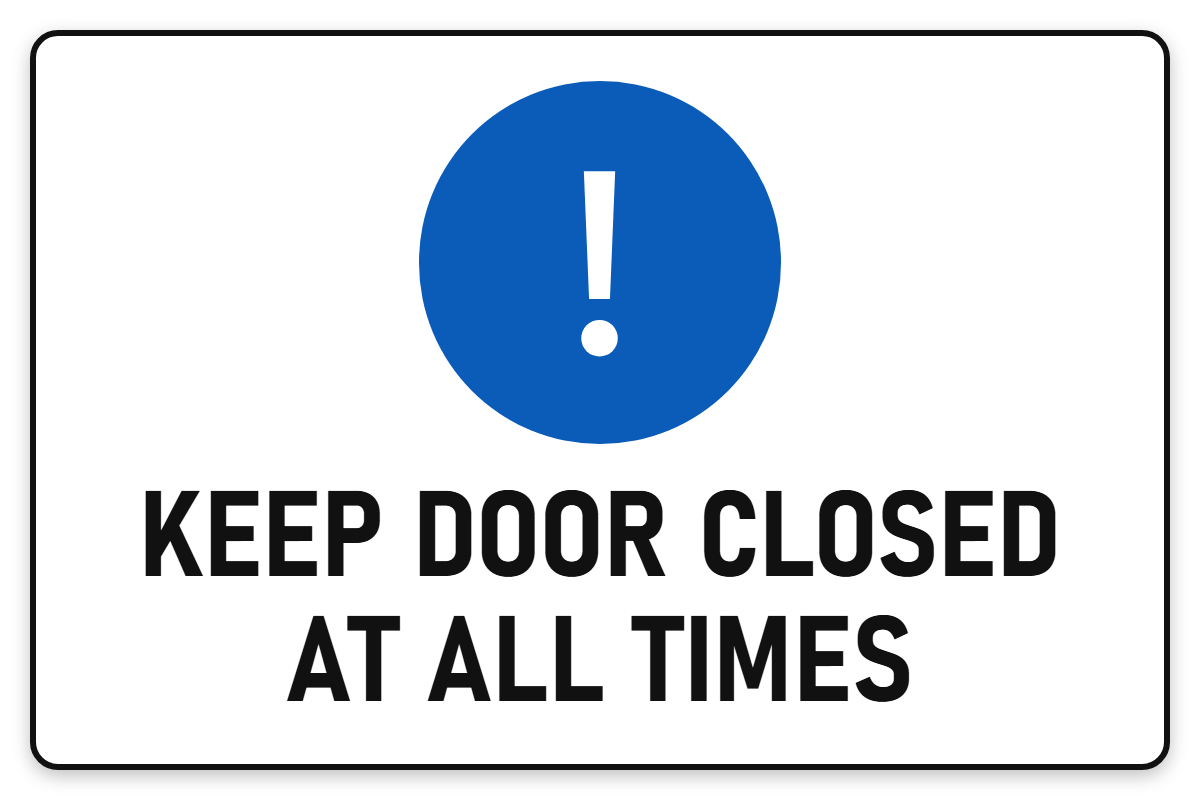 Keep Door Closed At All Times sign – blue mandatory PPE safety sign by Bold Safety Signs