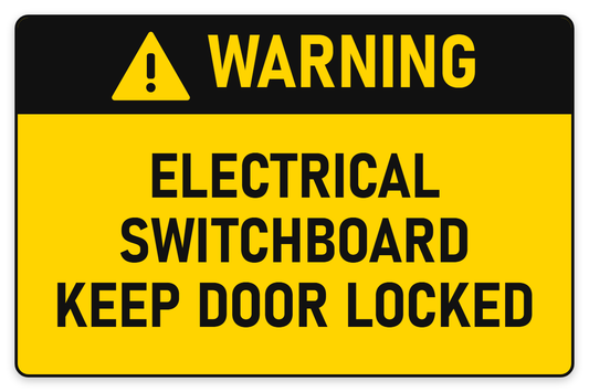 Warning Electrical Switchboard – Keep Door Locked sign – yellow warning safety sign by Bold Safety Signs