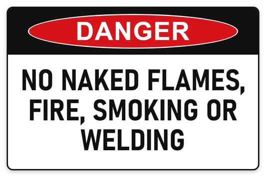 No Naked Flames, Fire, Smoking or Welding Danger Sign – NO NAKED FLAMES, FIRE, SMOKING OR WELDING