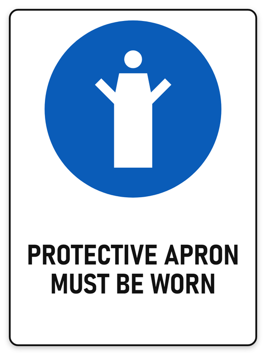 Protective Apron Must Be Worn sign – blue mandatory PPE safety sign by Bold Safety Signs