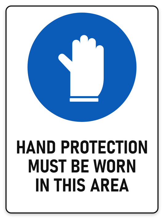 Hand Protection Must Be Worn sign – blue mandatory PPE safety sign by Bold Safety Signs