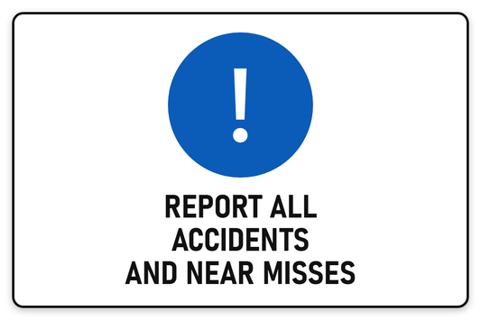 Report All Accidents sign – blue mandatory PPE safety sign by Bold Safety Signs
