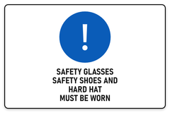 Safety Glasses, Safety Shoes & Hard Hat Must Be Worn sign – blue mandatory PPE safety sign by Bold Safety Signs