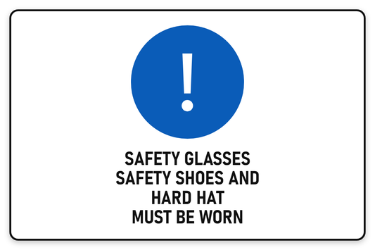 Safety Glasses, Safety Shoes & Hard Hat Must Be Worn sign – blue mandatory PPE safety sign by Bold Safety Signs