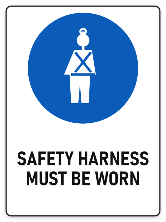 Safety Harness Must Be Worn sign – blue mandatory PPE safety sign by Bold Safety Signs