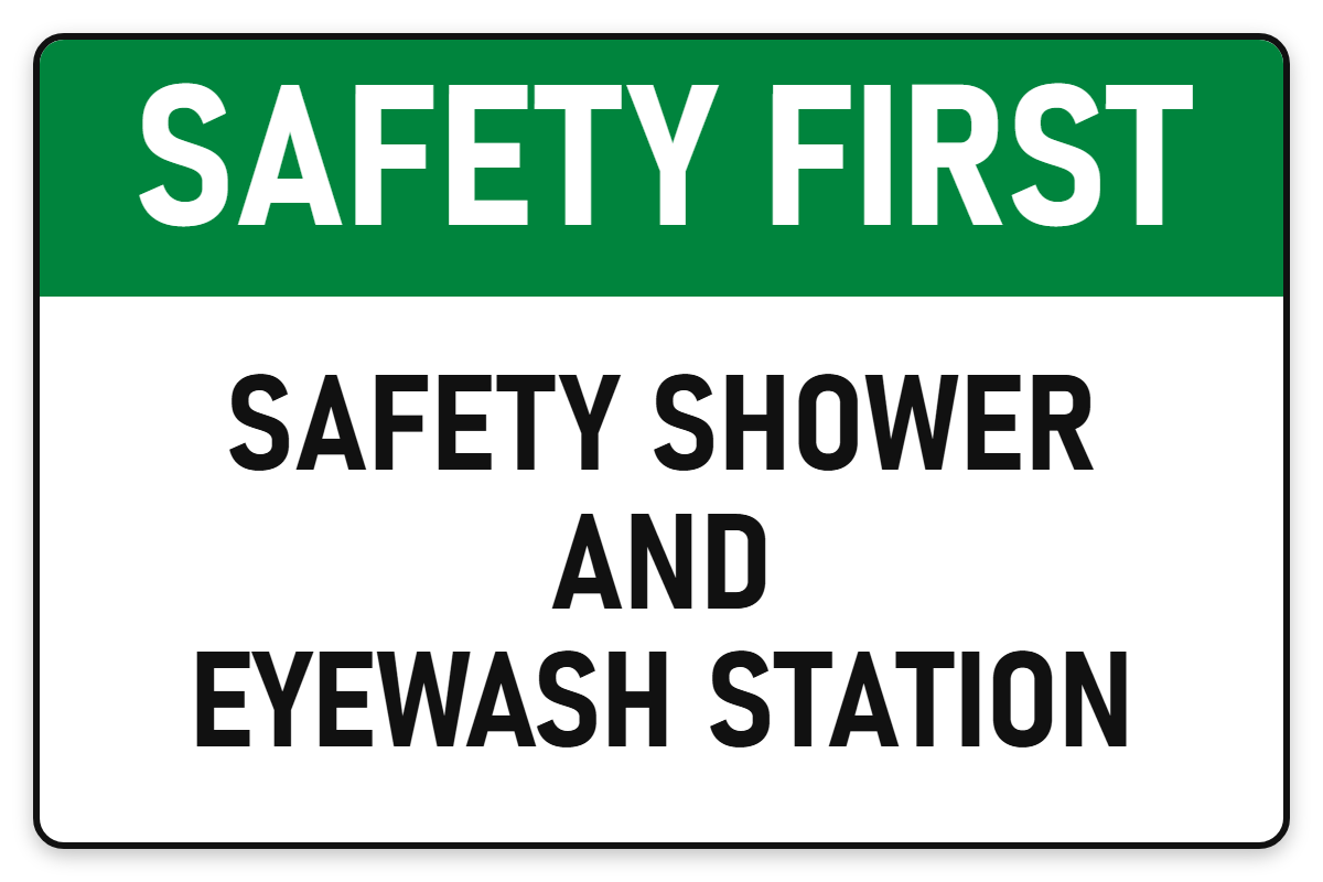 Safety First Safety Shower and Eyewash Station sign – green first aid and emergency safety sign by Bold Safety Signs