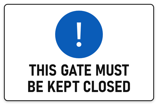 This Gate Must Be Kept Closed sign – blue mandatory PPE safety sign by Bold Safety Signs