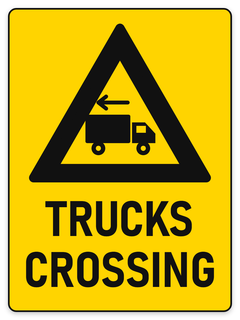 Warning Trucks Crossing sign – yellow warning safety sign by Bold Safety Signs