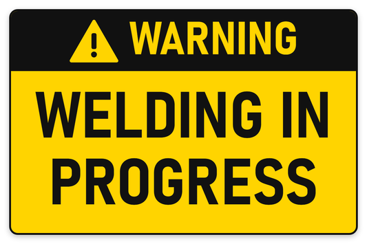 Warning Welding in Progress sign – yellow warning safety sign by Bold Safety Signs