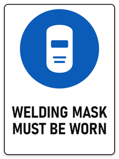 Welding Mask Must Be Worn sign – blue mandatory PPE safety sign by Bold Safety Signs